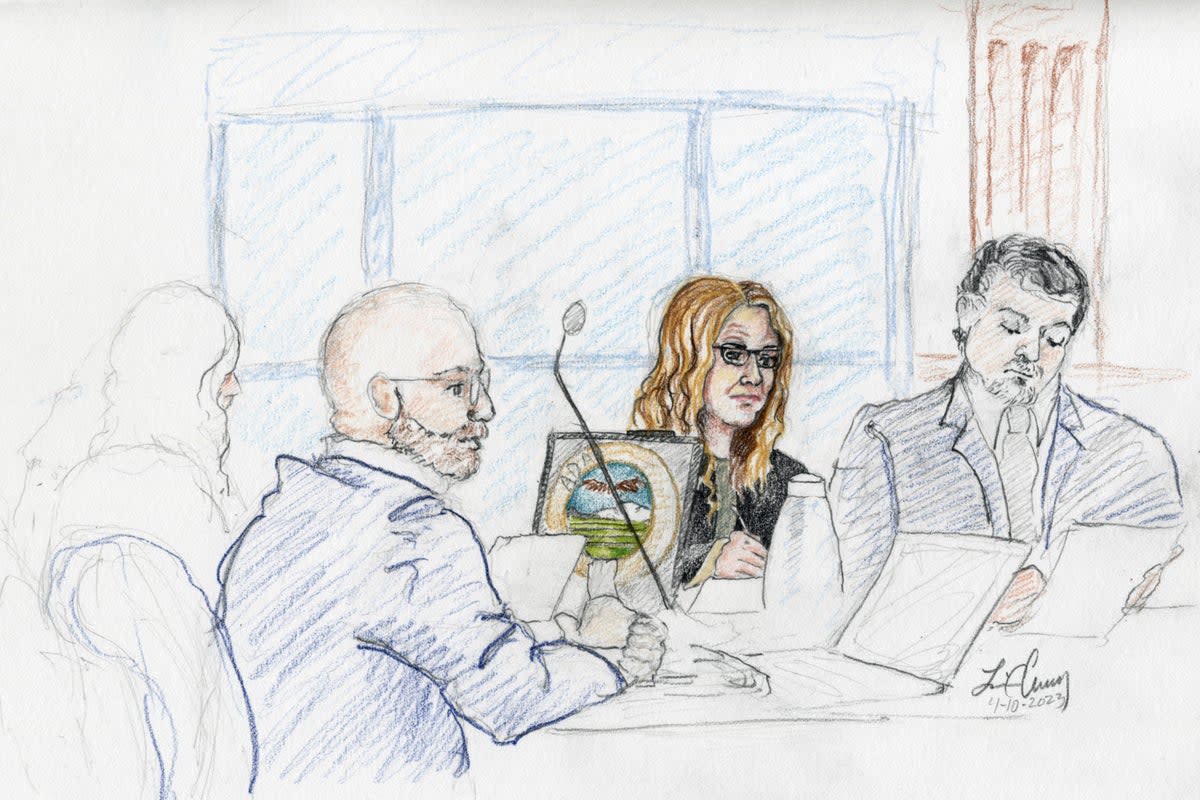 Lori Vallow is seen in a courtroom sketch (Copyright 2023 The Associated Press. All rights reserved.)