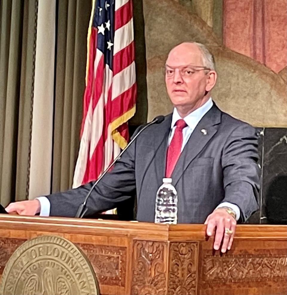 In this Feb. 1, 2022 file photo, Louisiana Gov. John Bel Edwards conducts a press conference about the case of Ronald Greene, the Black man who died at the hands of State Police during a 2019 arrest.
