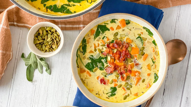 Sweet potato chowder in bowl