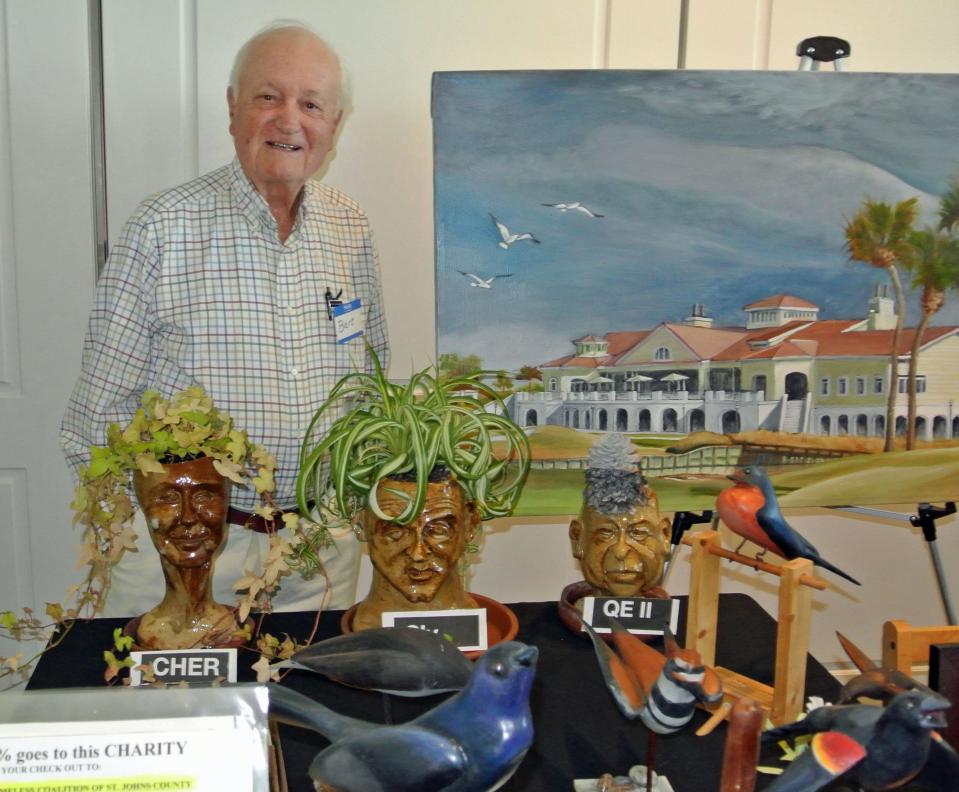 Bart Woloson had a variety of his artworks--ceramics, wood carvings and paintings -- at the Sawgrass Country Club Canvas and Cocktails art show and sale.