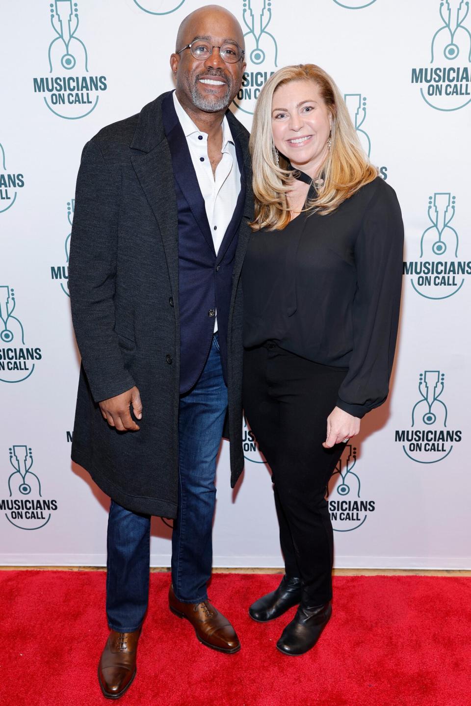 Darius Rucker and Leigh Parr Malleus attend the Musicians On Call celebration of Millions Of Moments at Wildhorse Saloon on January 26, 2023 in Nashville, Tennessee.