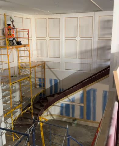 <p>joannagaines/Instagram</p> One of the staircases in Chip and Joanna Gaines' new hotel's library.