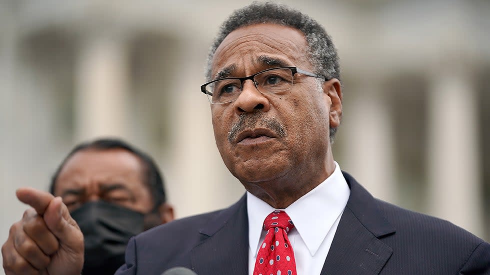 Rep. Emanuel Cleaver (D-Mo.) addresses reporters during a press conference on Tuesday, October 12, 2021 to advocate for funding for housing to be included in the Build Back Better Act.