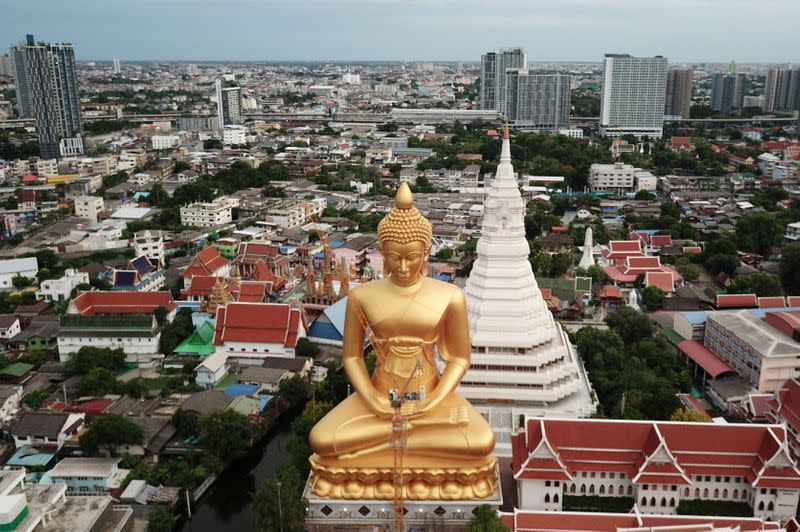 Giant Buddha statue of Wat Paknam Phasi Charoen temple is pictured in Bangkok