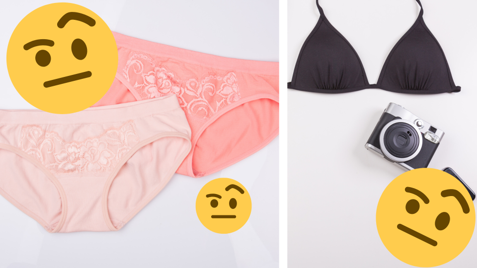 Pictured: Underwear, camera and sceptical face emoji. Images: Getty