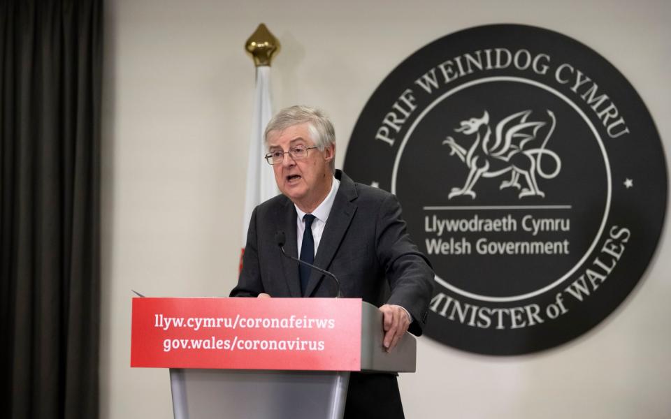 First Minister of Wales Mark Drakeford speaks during a press conference after the Welsh cabinet announced that Wales will go into national lockdown from Friday - Matthew Horwood/Getty Images