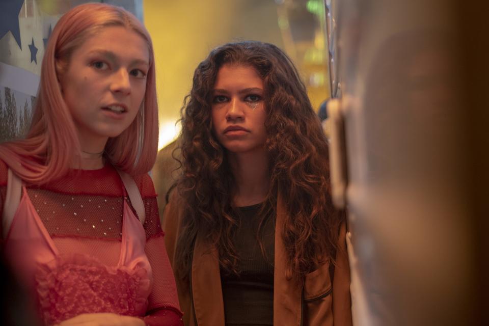 Jules (Hunter Schafer), left, and best friend/love interest Rue (Zendaya) are torn apart in the Season 1 finale of "Euphoria."