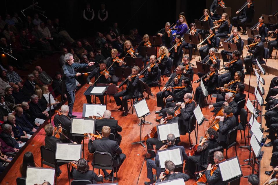 Music director Louis Langrée conducting the Cincinnati Symphony Orchestra in Music Hall in 2018.