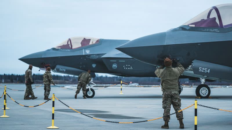 FILE PHOTO: Two U.S. Air Force F-35 Lightning II aircraft arrive in Estonia