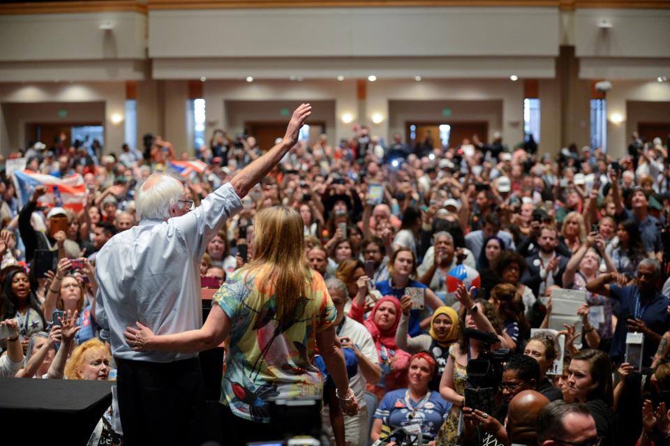 Sen. Bernie Sanders waves farewell to his electoral delegates during the Democratic National Convention, July 25. (Photo: Bryan Woolston/Reuters)