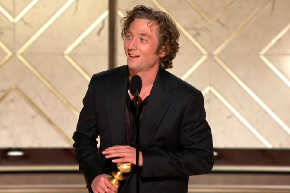<p>CBS</p> Jeremy Allen White at the 2024 Golden Globe Awards.