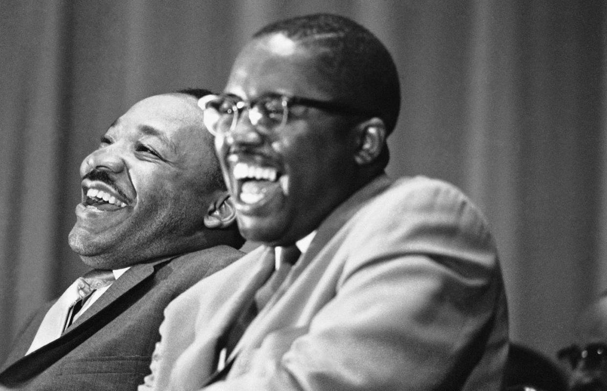 <span class="caption">Civil rights leader Martin Luther King Jr., left, and attorney Fred Gray, whom King called 'the brilliant young Negro who later became the chief counsel for the protest movement,' at a political rally in Tuskegee, Alabama, April 29, 1966.</span> <span class="attribution"><a class="link " href="https://newsroom.ap.org/detail/MLK/8737625471544085b6428c5a36f1cc6d/photo?Query=%22Fred%20Gray%22&mediaType=photo&sortBy=arrivaldatetime:asc&dateRange=Anytime&totalCount=34&currentItemNo=3" rel="nofollow noopener" target="_blank" data-ylk="slk:AP Photo/Jack Thornell;elm:context_link;itc:0;sec:content-canvas">AP Photo/Jack Thornell</a></span>