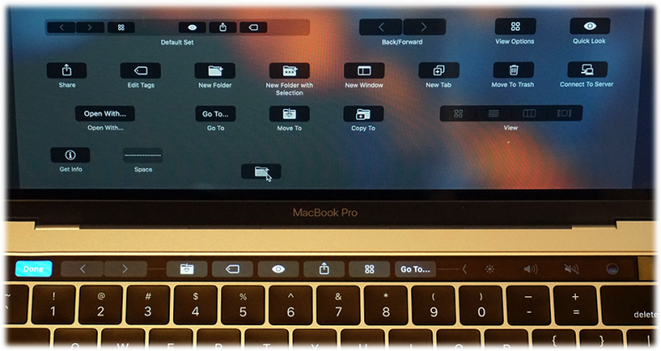 Drag buttons from the real screen to the Touch Bar.