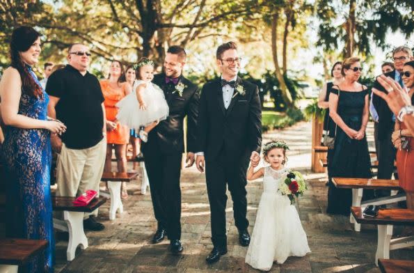 "Matthew and Jamie got married on Sunday and it was the most glorious and lovely wedding! They walked down the aisle with their two little girls and not a single eye remained dry." --&nbsp;<i>Nick and Lauren&nbsp;</i>