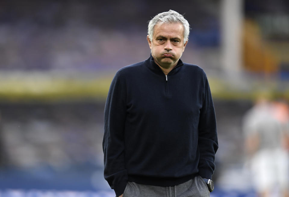 Tottenham Hotspur manager Jose Mourinho during the warm up before the Premier League match at Goodison Park, Liverpool. Picture date: Friday April 16, 2021. (Photo by Peter Powell/PA Images via Getty Images)