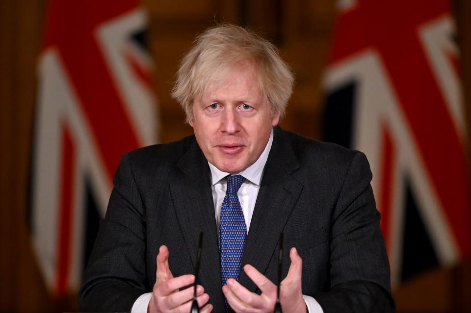 Britain's Prime Minister Boris Johnson attends a virtual press conference on the novel coronavirus COVID-19 pandemic, at 10 Downing Street in central London on January 22, 2021. - There is "some evidence" that the new strain of coronavirus identified in Britain is not only more transmissible but also more deadly, Prime Minister Boris Johnson said Friday. "It also now appears that there is some evidence that the new variant... may be associated with a higher degree of mortality," he said at a Downing Street press conference. (Photo by Leon Neal / POOL / AFP) (Photo by LEON NEAL/POOL/AFP via Getty Images)