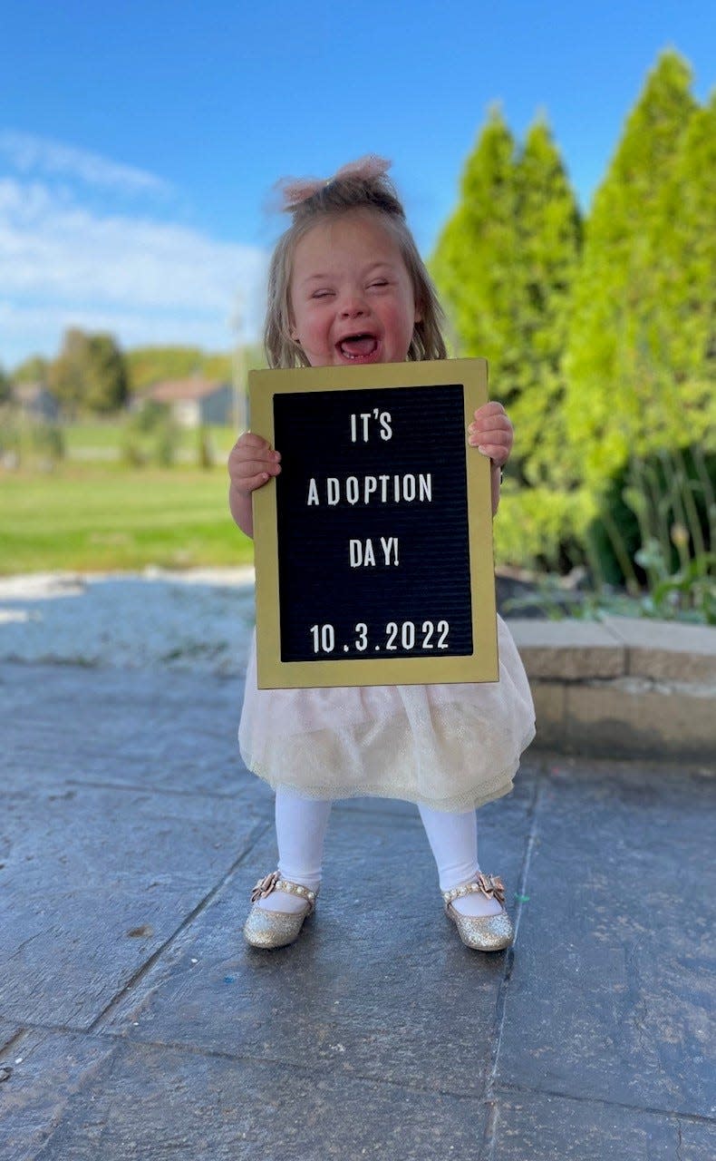 Layla Szerkins came straight from her time in NICU into Katie Szerkins' care. Although Layla's parents each tried to meet the stipulations of reunification, both ultimately terminated parental rights. Layla poses for her adoption photo here on Oct. 3, 2022, in Green Bay.