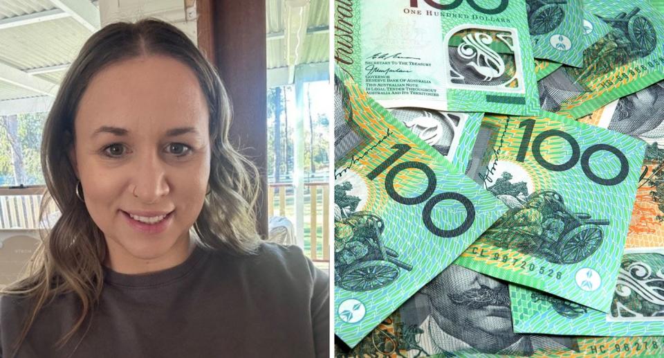 Composite of Kelly Davis and Australian $100 notes scattered