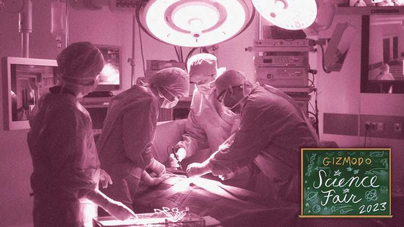 A photo of surgeons and a patient. Scientists Duke University created a combination heart transplant-thymus procedure.