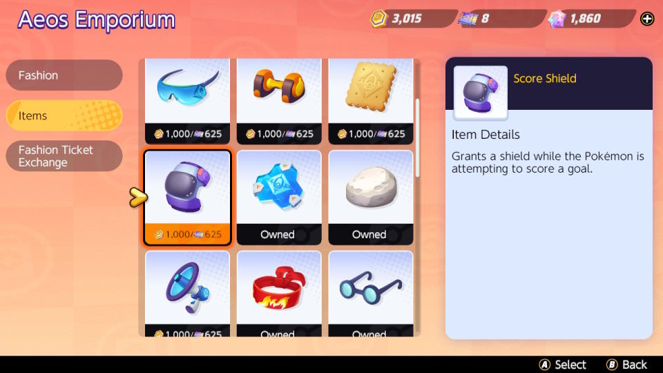 You are able to purchase Held Items with Aeos Coins or Aeos Tickets (Image: Nintendo)