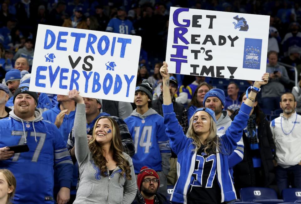 Jan 14, 2024; Detroit, Michigan, USA; Fans of the Detroit Lions before a 2024 NFC wild card game against the Los Angeles Rams at Ford Field. Mandatory Credit: David Reginek-USA TODAY Sports