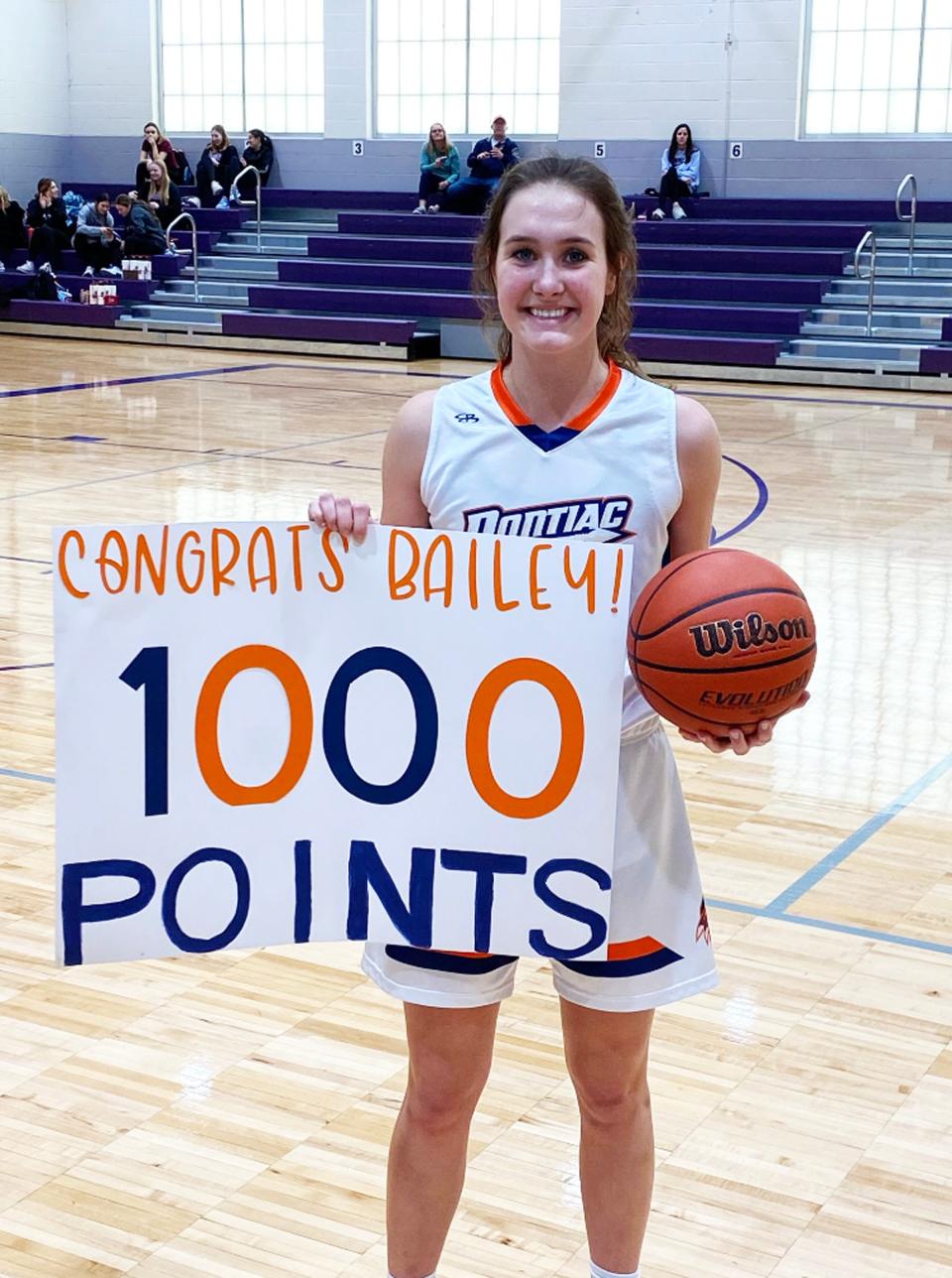 Pontiac junior Bailey Masching surpassed the 1,000-point mark for her career Saturday against Illini Central. She joins her sister, Addison, and mother, Lindsay (Dodson) in reaching the 1,000-point plateau at PTHS. Masching scored 18 points in Tuesday's win over Monticello for 1,025 points heading into Thursday's game at Rantoul.