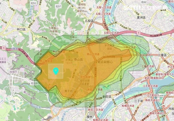 新北市環保局提醒下風處的林口、泰山、五股、三重、新莊以及桃園龜山居民緊閉門窗戴上口罩。（圖／翻攝畫面）