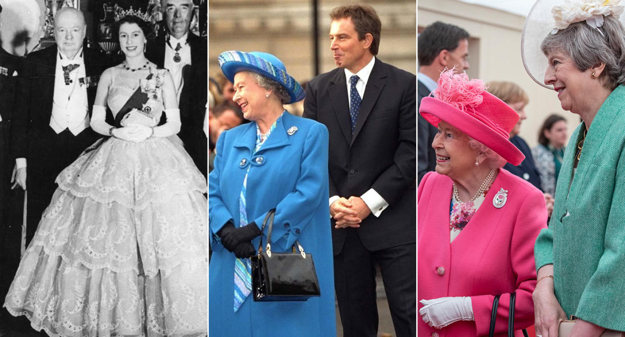 The Queen with Sir Winston Churchill, Tony Blair and Theresa May (Pictures: PA)