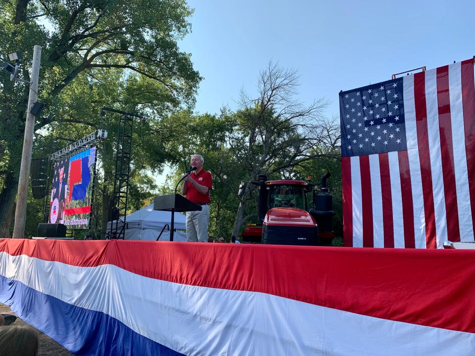 Former Arkansas Gov. Asa Hutchinson joined other Republican presidential candidates at the Story County Fairgrounds for the 4th Congressional District Presidential Tailgate and Straw Poll in the hopes of appealing to Iowa voters ahead of the Cy-Hawk game in Ames on Saturday, Sept. 9, 2023.