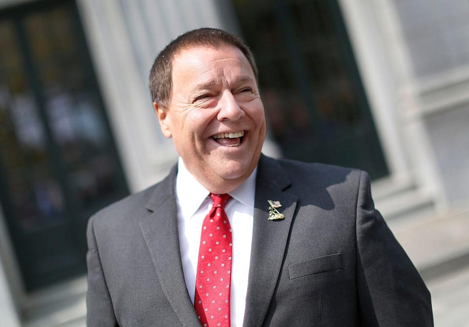 Quincy Mayor Thomas Koch who will seek another term at mayor, outside city hall on Tuesday May 9, 2023