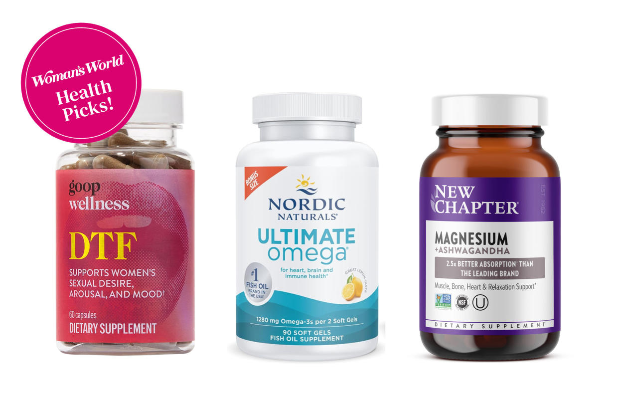 Supplements for women over 50 including options from Goop, Nordic Naturals, and New Chapter.