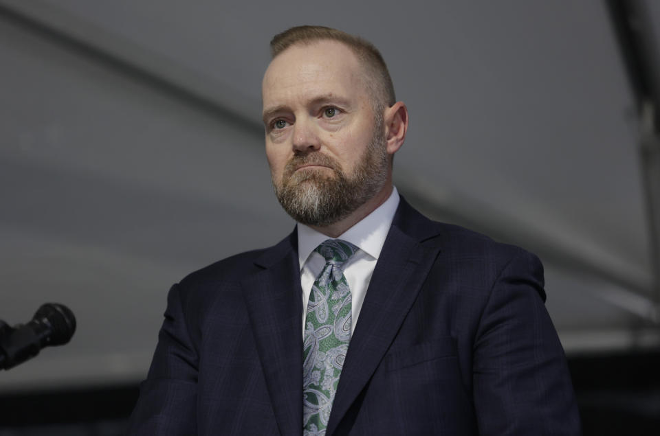 FILE - Josh Tewalt, director of the Idaho Department of Correction (IDOC) addresses the media after the planned execution of Thomas Eugene Creech was called off, Wednesday, Feb. 28, 2024, in Kuna, Idaho. (AP Photo/Kyle Green, File)