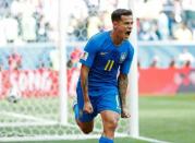 Soccer Football - World Cup - Group E - Brazil vs Costa Rica - Saint Petersburg Stadium, Saint Petersburg, Russia - June 22, 2018 Brazil's Philippe Coutinho celebrates scoring their first goal REUTERS/Max Rossi