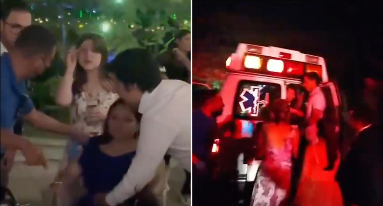 Photos of the wedding guests being put into ambulances or slumped in chairs due to the food poisoning.
