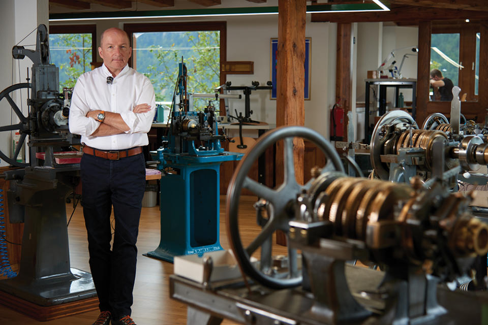 Kari Voutilainen in his workshop in Môtiers, Switzerland