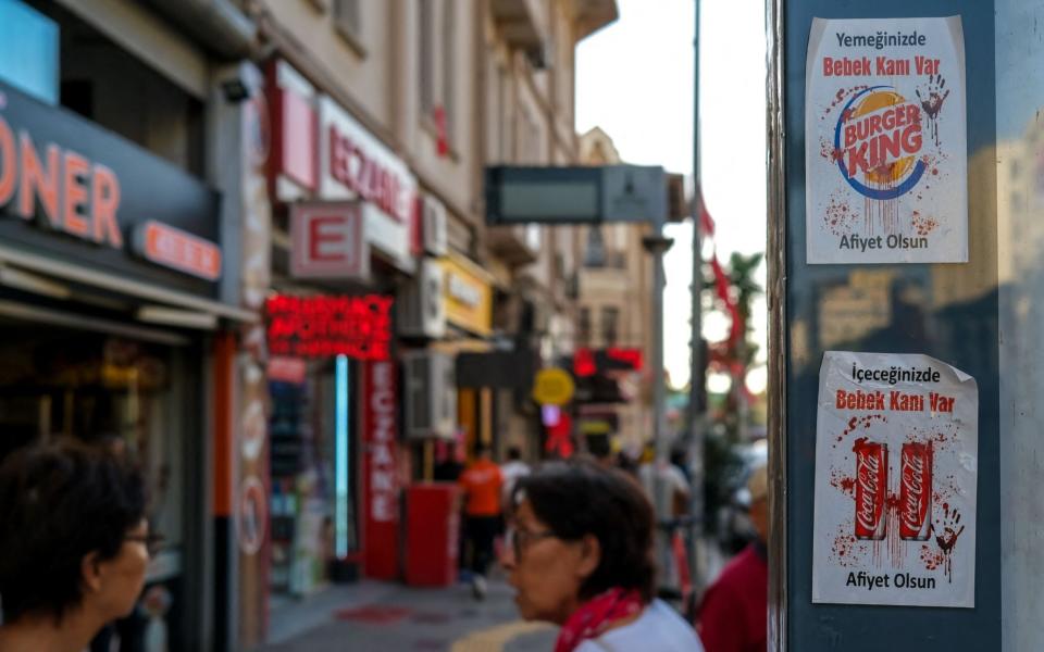 Stickers in Izmir in Turkey saying ‘Baby blood in your food!’ are being used to protest against Burger King