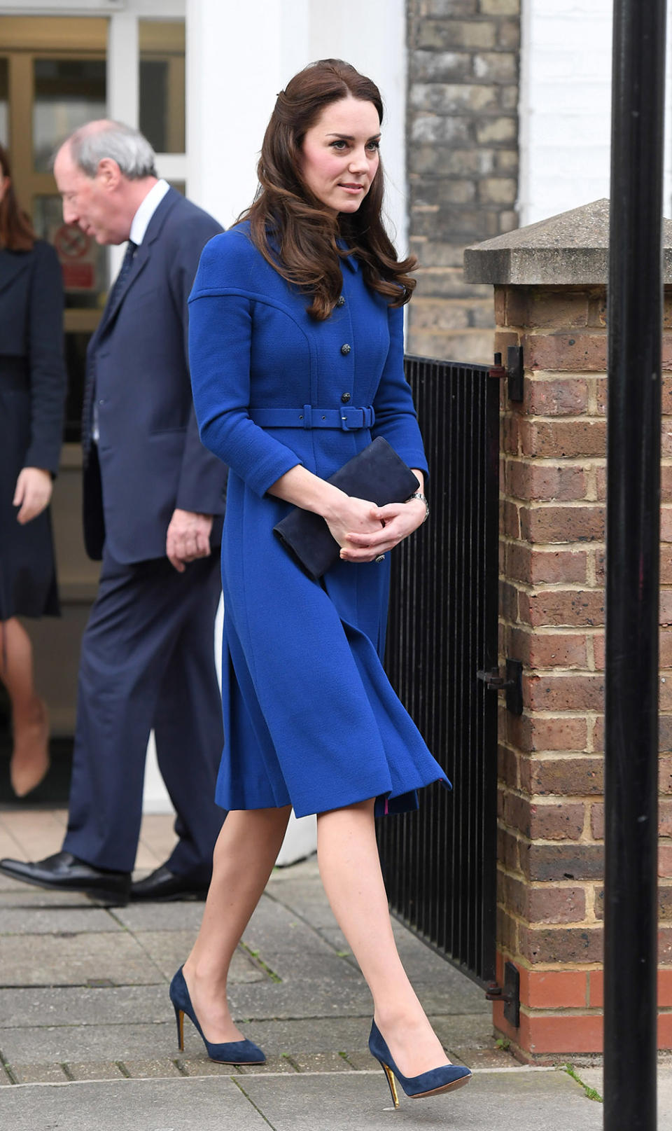 <p>She wore this $2,700 Eponine belted coat dress to her first official engagement at Anna Freud Centre on Jan. 11. </p>