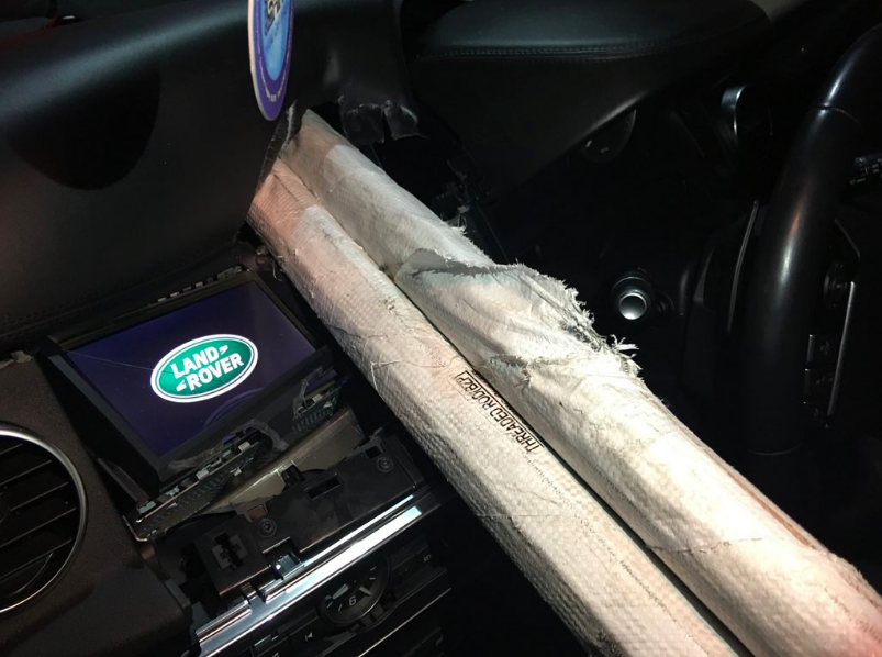 The poles smashed through the Land Rover after the motorway smash (Twitter)