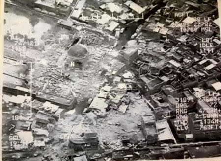 A still image taken from video shows the destroyed Grand al-Nuri Mosque of Mosul in Iraq, June 21, 2017. Iraqi Military Handout/via Reuters TV