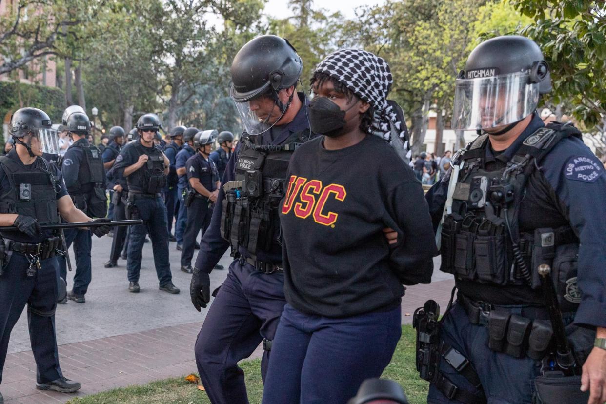 Los Angeles police officers respond to a Pro-Palestinian protest.