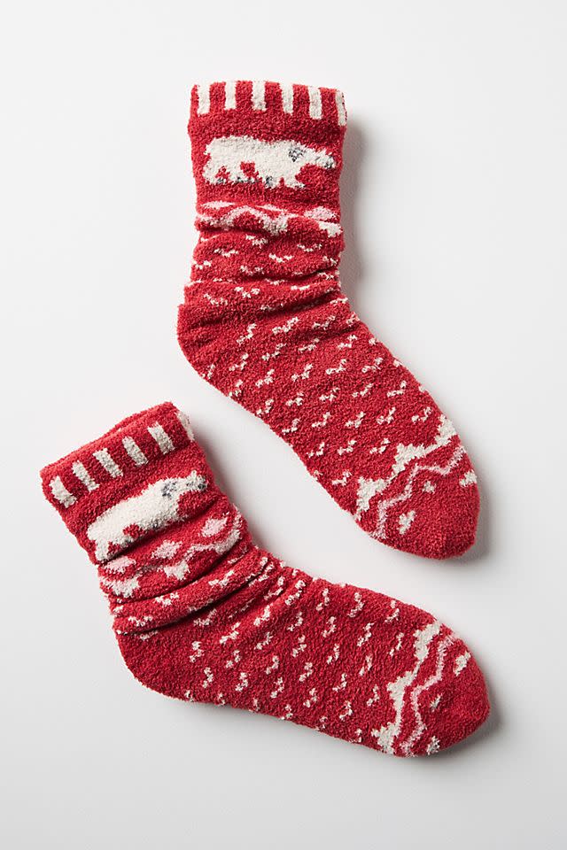 <br><br><strong>Hansel from Basel</strong> Polar Bear Cozy Socks, $, available at <a href="https://go.skimresources.com/?id=30283X879131&url=https%3A%2F%2Fwww.anthropologie.com%2Fshop%2Fpolar-bear-cozy-socks%3Fcategory%3Dshoes-socks-tights%26color%3D060%26type%3DSTANDARD%26size%3DOne%2520Size%26quantity%3D1" rel="nofollow noopener" target="_blank" data-ylk="slk:Anthropologie" class="link rapid-noclick-resp">Anthropologie</a>