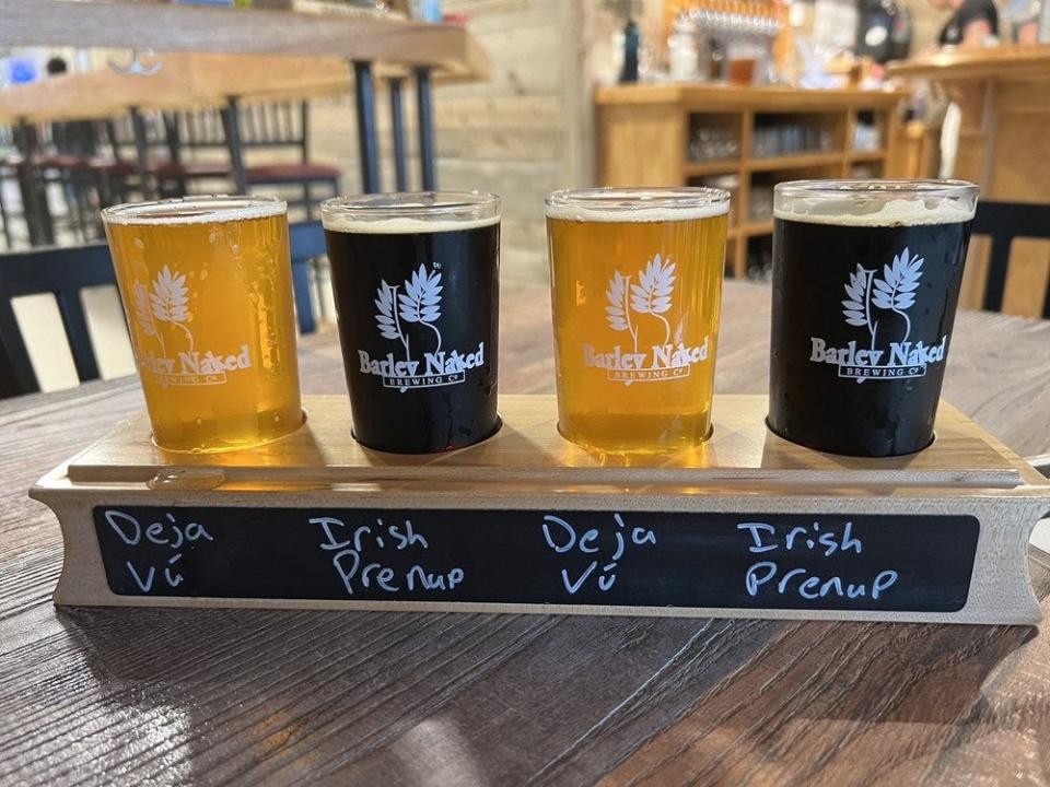 A flight of beer at Barley Naked Brewing Company