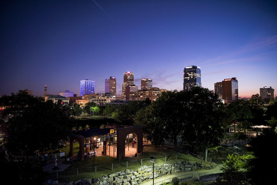 The city of skyline of Little Rock as seen from the Junction Bridge.