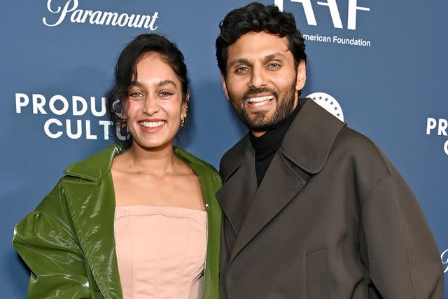 <p>Jon Kopaloff/Getty</p> Radhi Devlukia and her husband Jay Shetty at a pre-Oscars party in March