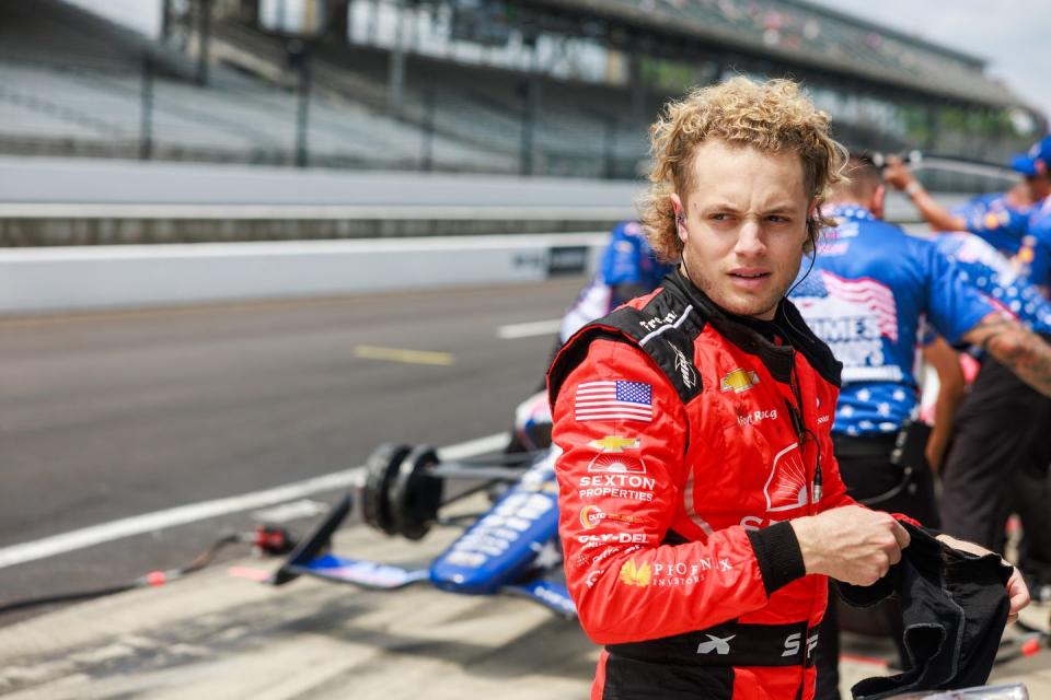 indy race car driver santino ferrucci 14 prepares to