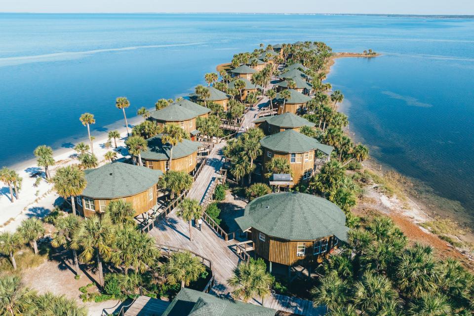 Black's island bungalows surround by bright blue water