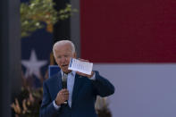 Democratic presidential candidate former Vice President Joe Biden speaks during a Biden for President Black economic summit at Camp North End in Charlotte, N.C., Wednesday, Sept. 23, 2020. (AP Photo/Carolyn Kaster)