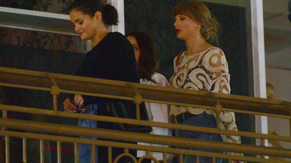 los angeles, ca october 19 taylor swift and selena gomez are seen at sushi park on october 19, 2023 in los angeles, california photo by megagc images