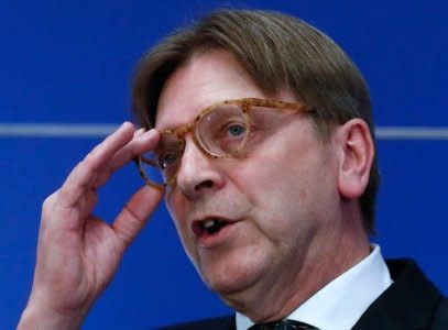 European Union's chief Brexit negotiator Guy Verhofstadt holds a news conference following the official triggering of Article 50 of the Lisbon Treaty, the Brexit in Brussels, Belgium, March 29, 2017. REUTERS/Yves Herman