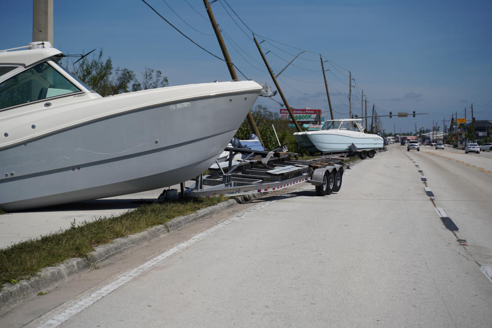 FORT MYERS, FLORIDA - SEPTEMBER 29 : A general view from the site after Hurricane Ian left Florida on Thursday following making landfall as a devastating Category 4 hurricane, on September 29, 2022 in Florida, United States. Widespread catastrophic damage has been left in much of southwestern Florida as 2.6 million people continue to lack power and thousands remain stranded. (Photo by Lokman Vural Elibol/Anadolu Agency via Getty Images)